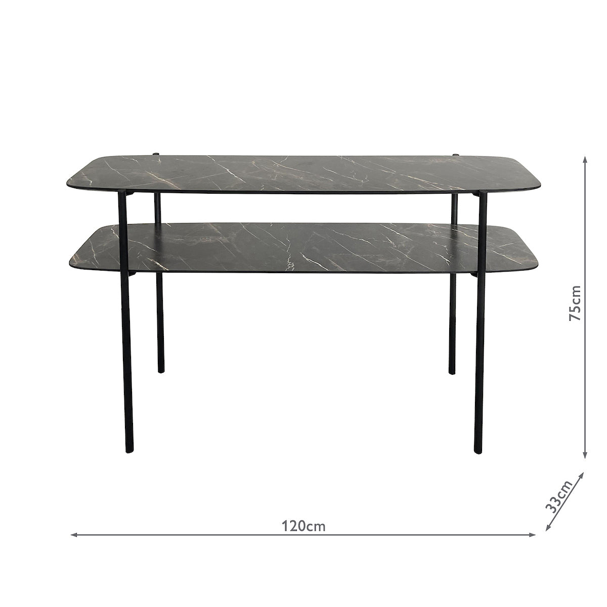 Agnesa 2 Tier Console Table Dark Marble Effect and Matt Black
