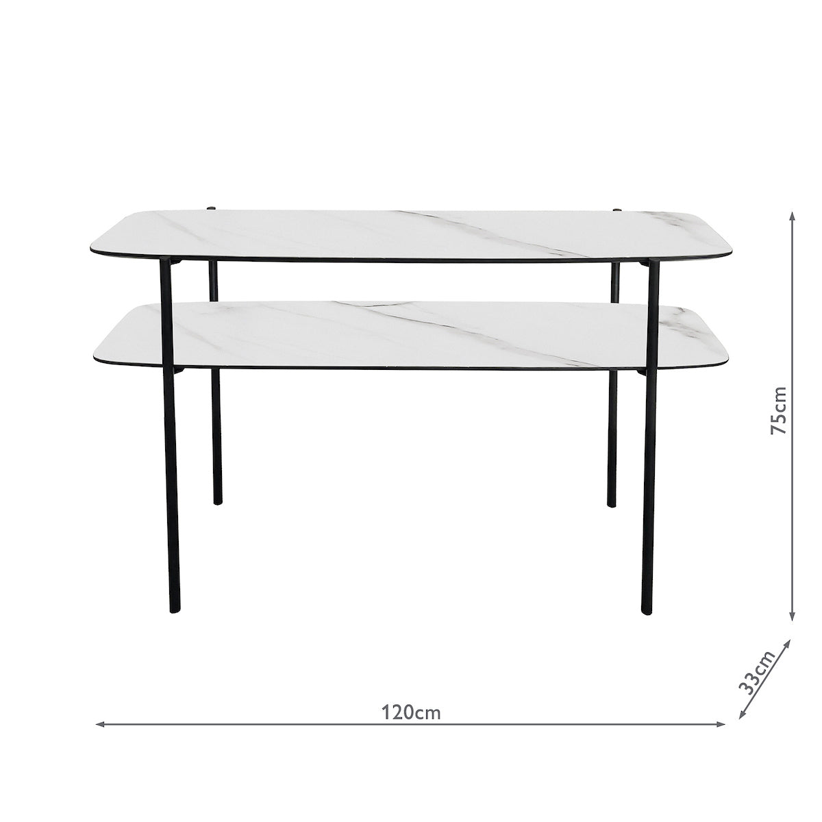 Agnesa 2 Tier Console Table Light Marble Effect and Matt Black