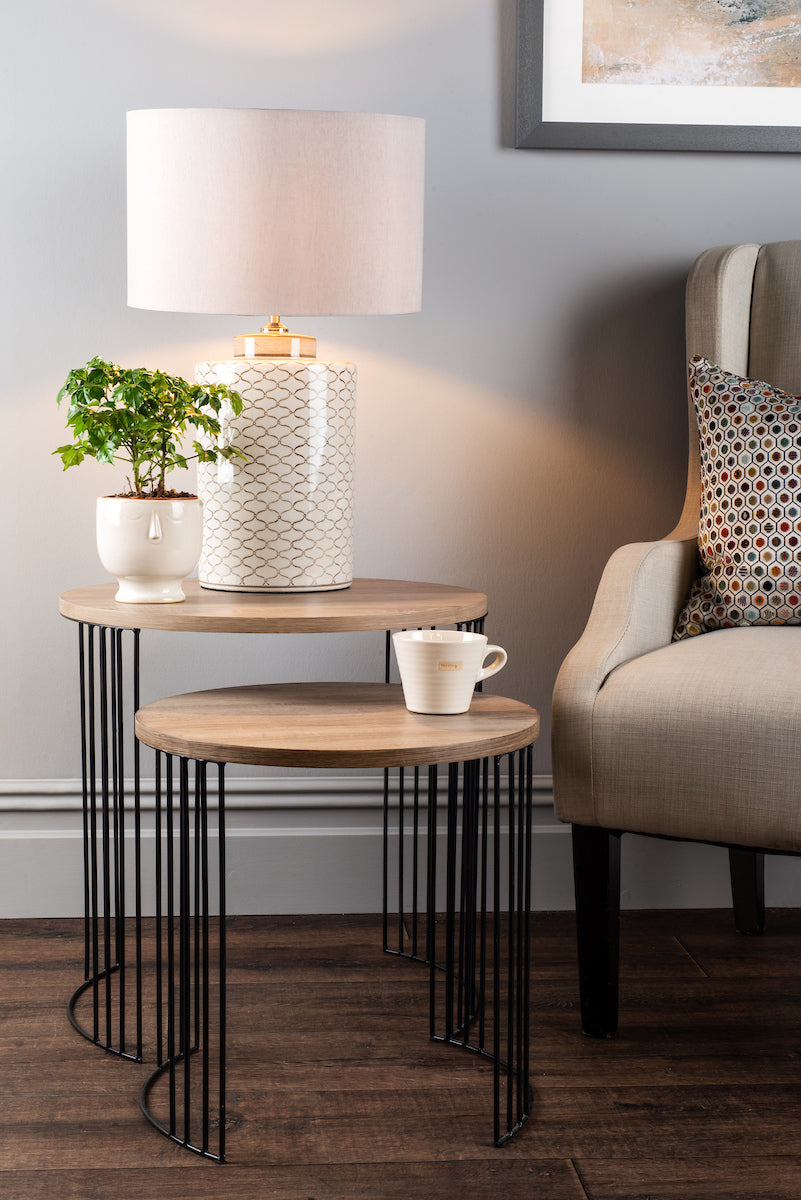 Drum Nest of 2 Round Tables Oak Effect