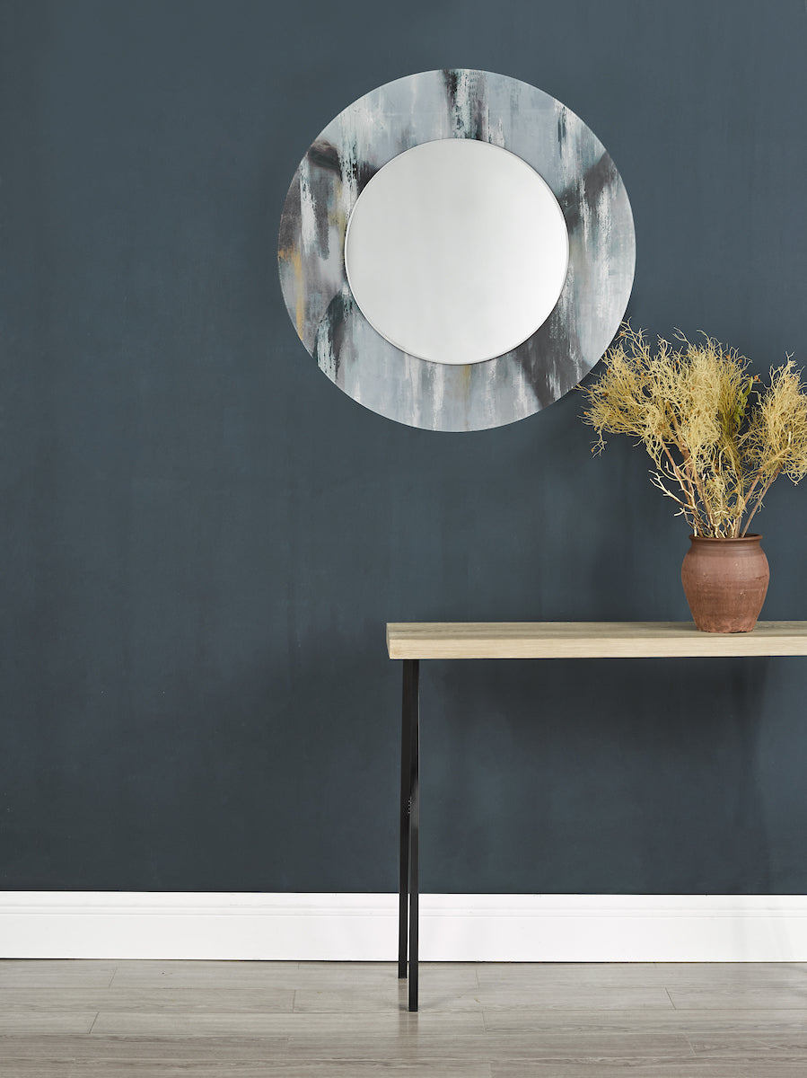 Mehera Round Mirror Grey Marble Print 80cm