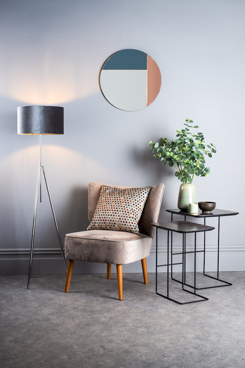 Thalia Round Blue And Rose Gold Mirror 50cm