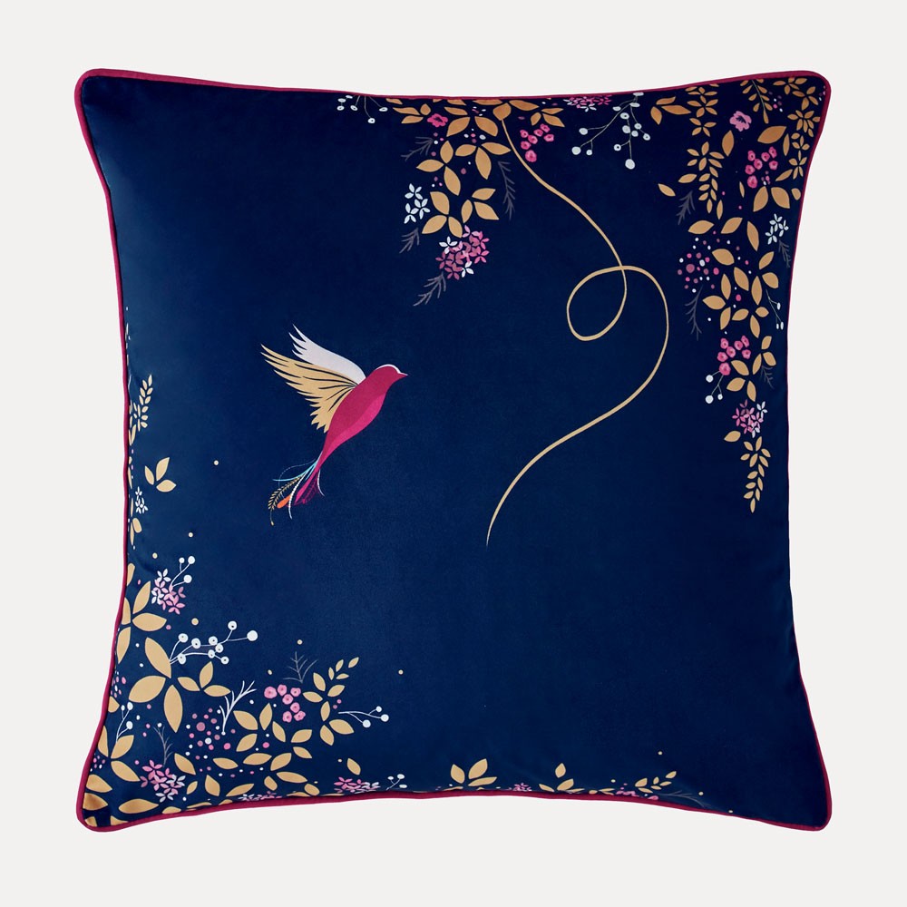 Navy Hummingbird Velvet Cushion