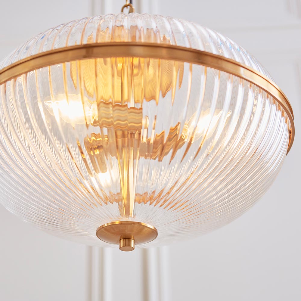 Somerset 3lt Pendant Ribbed Glass Warm Brass