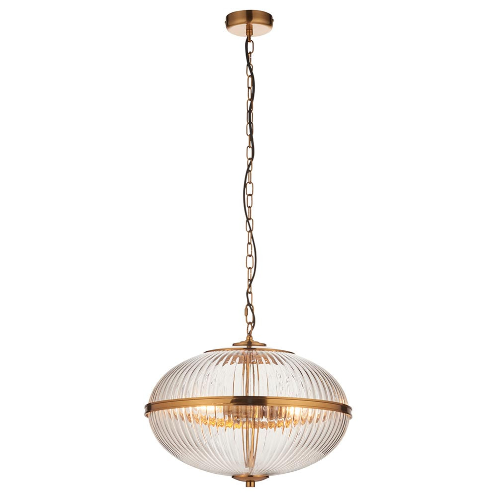 Somerset 3lt Pendant Ribbed Glass Warm Brass