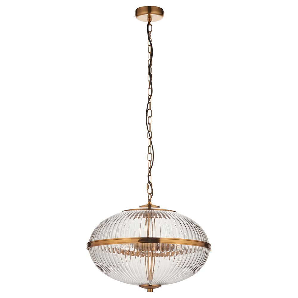 Somerset 3lt Pendant Ribbed Glass Warm Brass