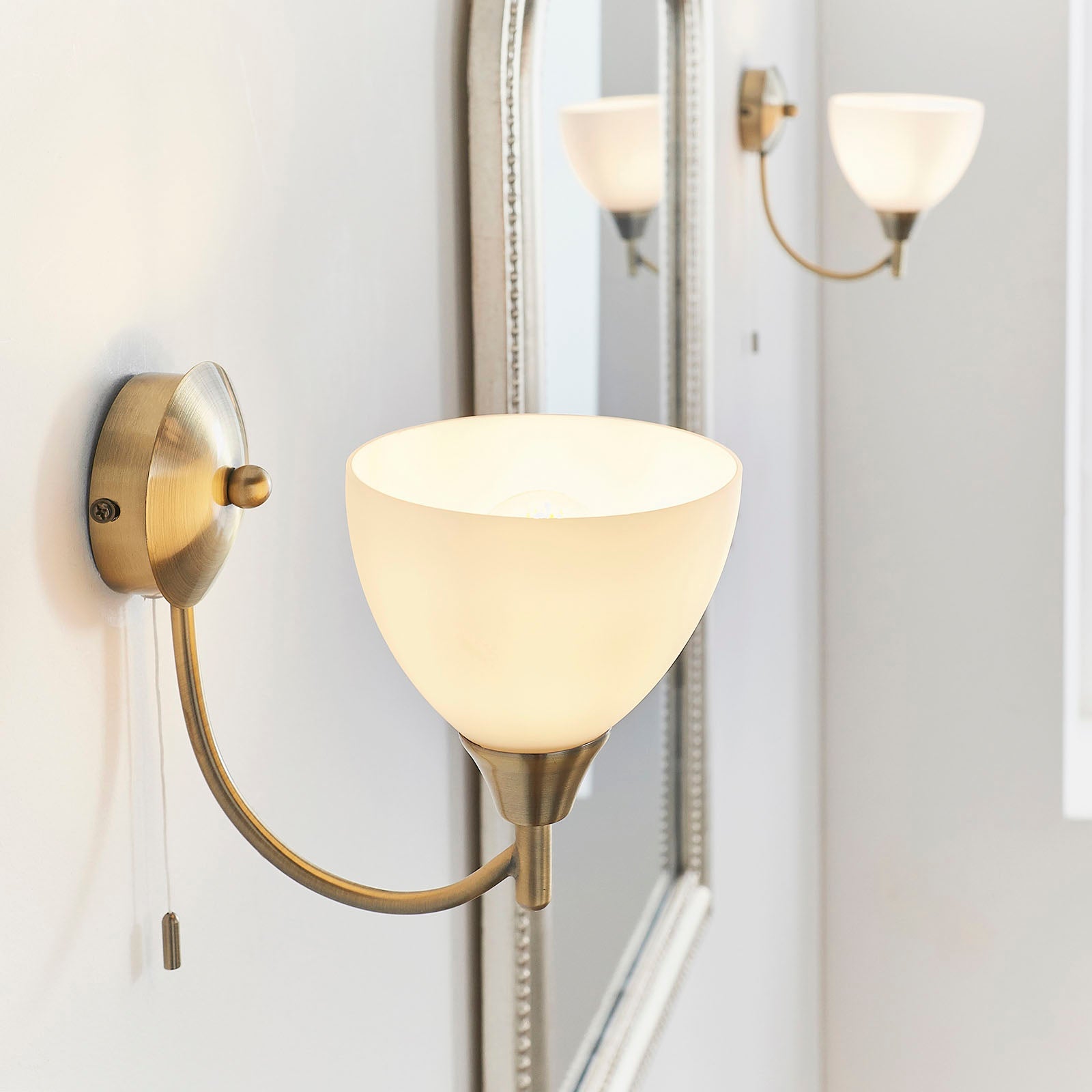 Alton 1-Light Wall Sconce: Antique Brass & Opal Glass