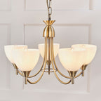 Alton 5-Light Pendant: Convertible (Antique Brass & Glass)