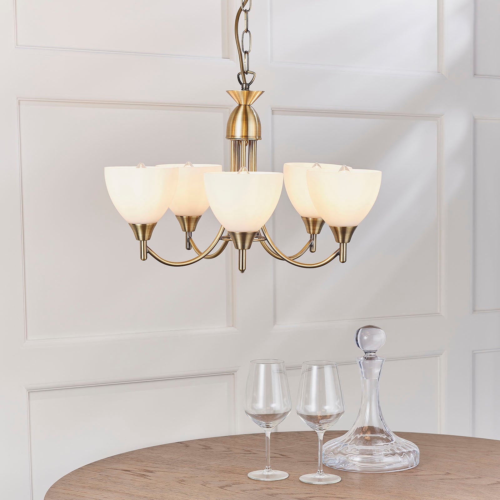 Alton 5-Light Pendant: Convertible (Antique Brass & Glass)