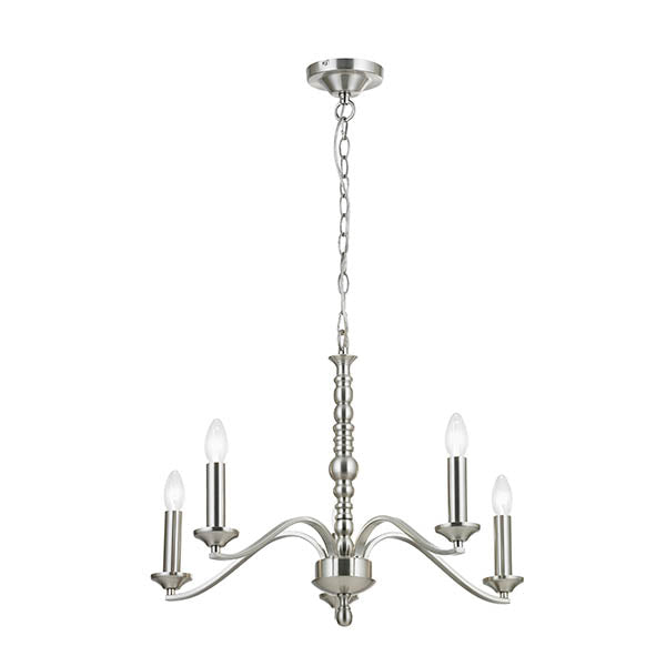 Astaire 5-Light Chandelier: Satin Nickel & Natural Cotton Shades