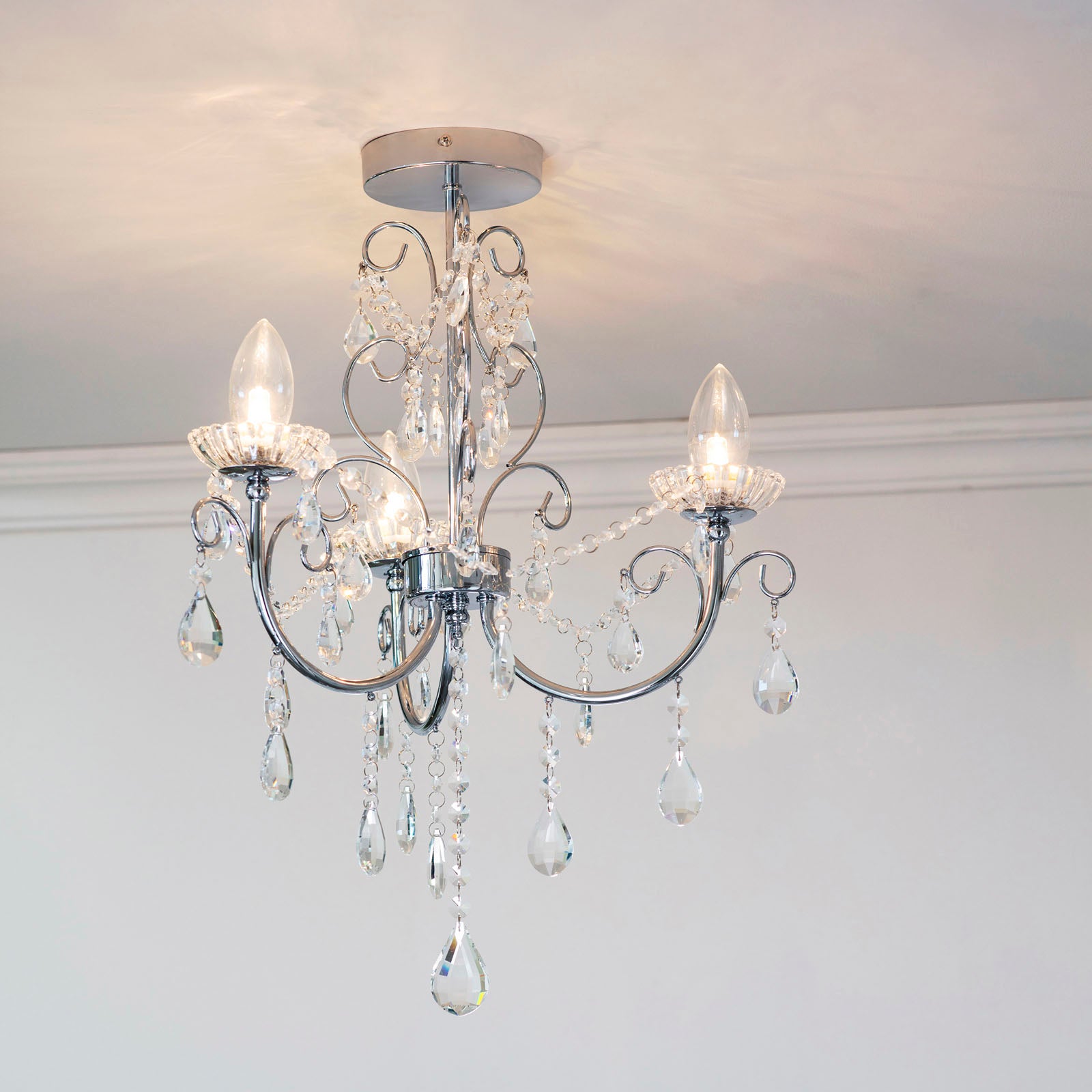 Tabitha 3-Light Chrome Semi-Flush Ceiling Light (Crystal Details, Dimmable)