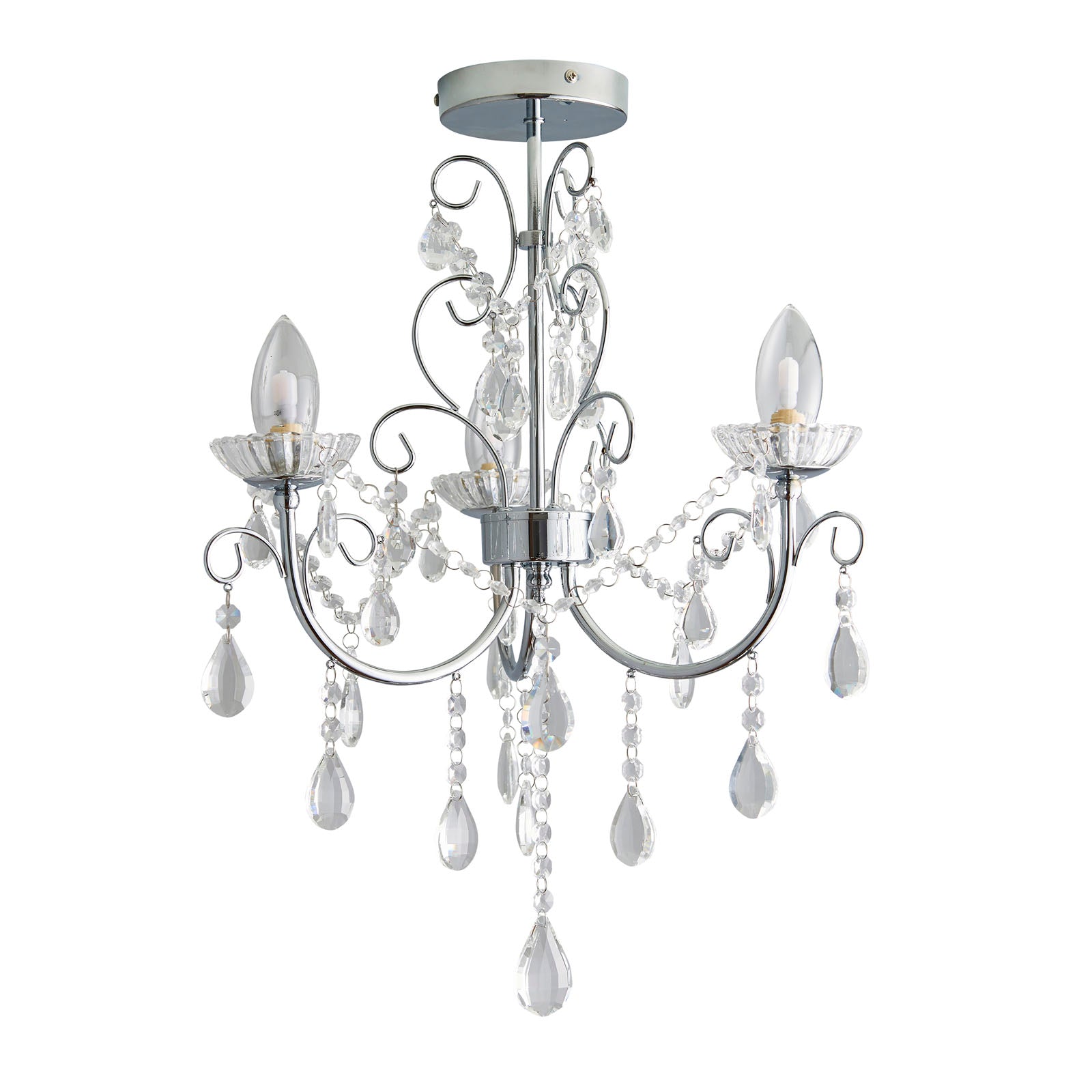 Tabitha 3-Light Chrome Semi-Flush Ceiling Light (Crystal Details, Dimmable)