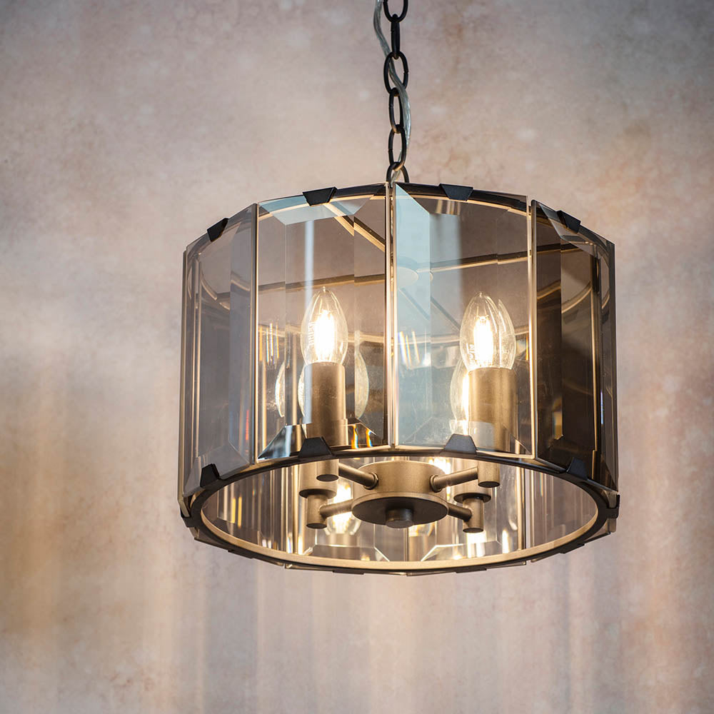 Clooney 4 Light Pendant Beveled Smoke Glass