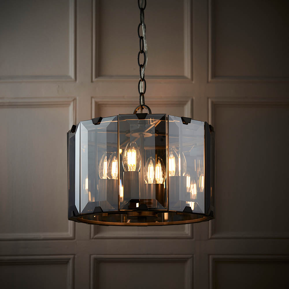 Clooney 4 Light Pendant Beveled Smoke Glass