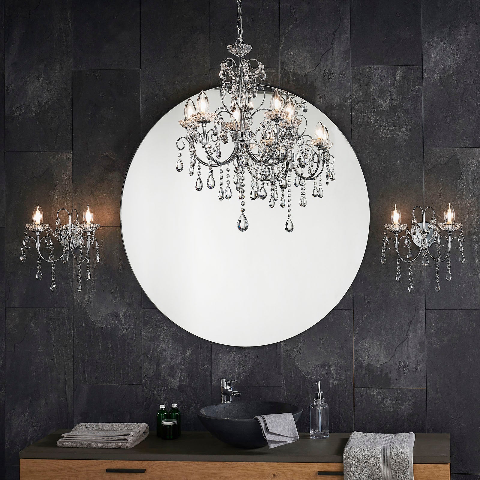 Tabitha 5-Light Chrome Pendant Light (Crystal Details, Dimmable)