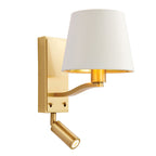 Harvey Brushed Gold 2-Light Wall Light with Reading Light & White Shade