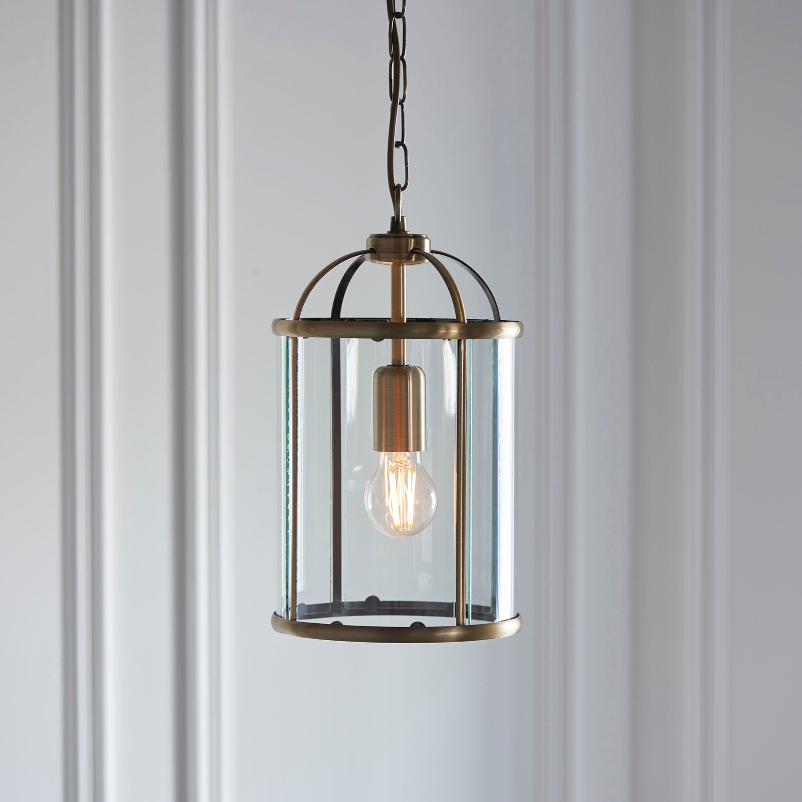 Lambeth 1-Light Adjustable Antique Brass Pendant with Clear Glass