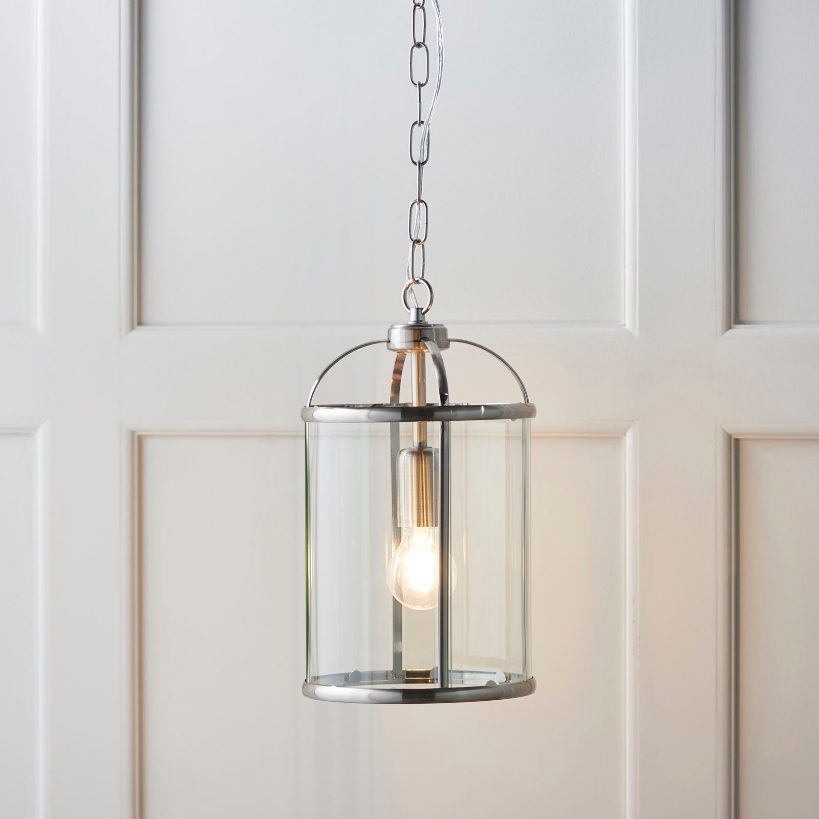 Lambeth 1-Light Adjustable Satin Nickel Pendant with Clear Glass