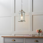 Lambeth 1-Light Adjustable Satin Nickel Pendant with Clear Glass