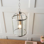 Lambeth 1-Light Adjustable Satin Nickel Pendant with Clear Glass