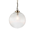 Brydon Large 1-Light Pendant: Antique Brass Chain & Ribbed Glass (Dimmable)
