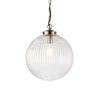 Brydon Large 1-Light Pendant: Antique Brass Chain & Ribbed Glass (Dimmable)
