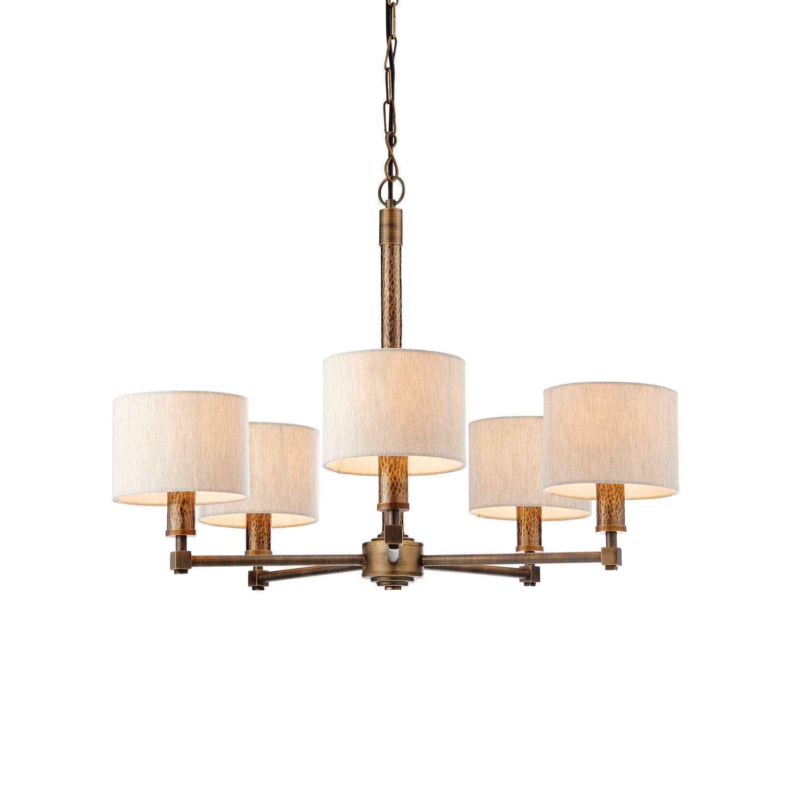 Indara 5-Light Pendant Light with Hammered Aged Bronze Finish and Natural Linen Shades