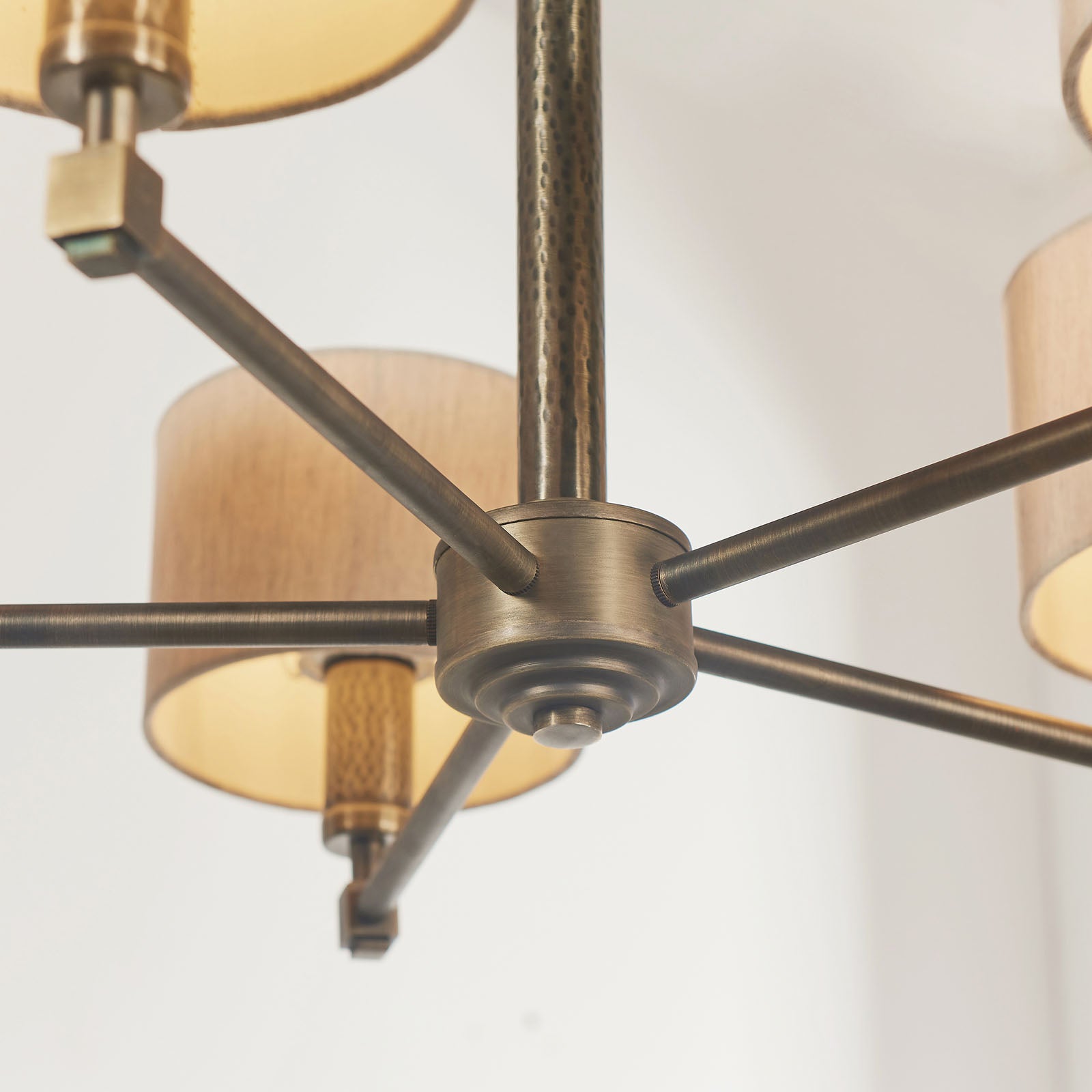 Indara 5-Light Pendant Light with Hammered Aged Bronze Finish and Natural Linen Shades