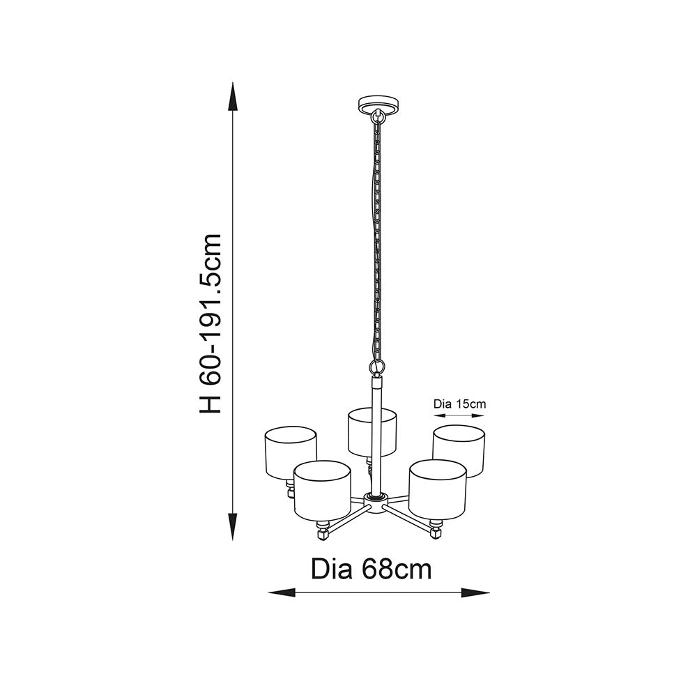 Indara 5-Light Pendant Light with Hammered Aged Bronze Finish and Natural Linen Shades