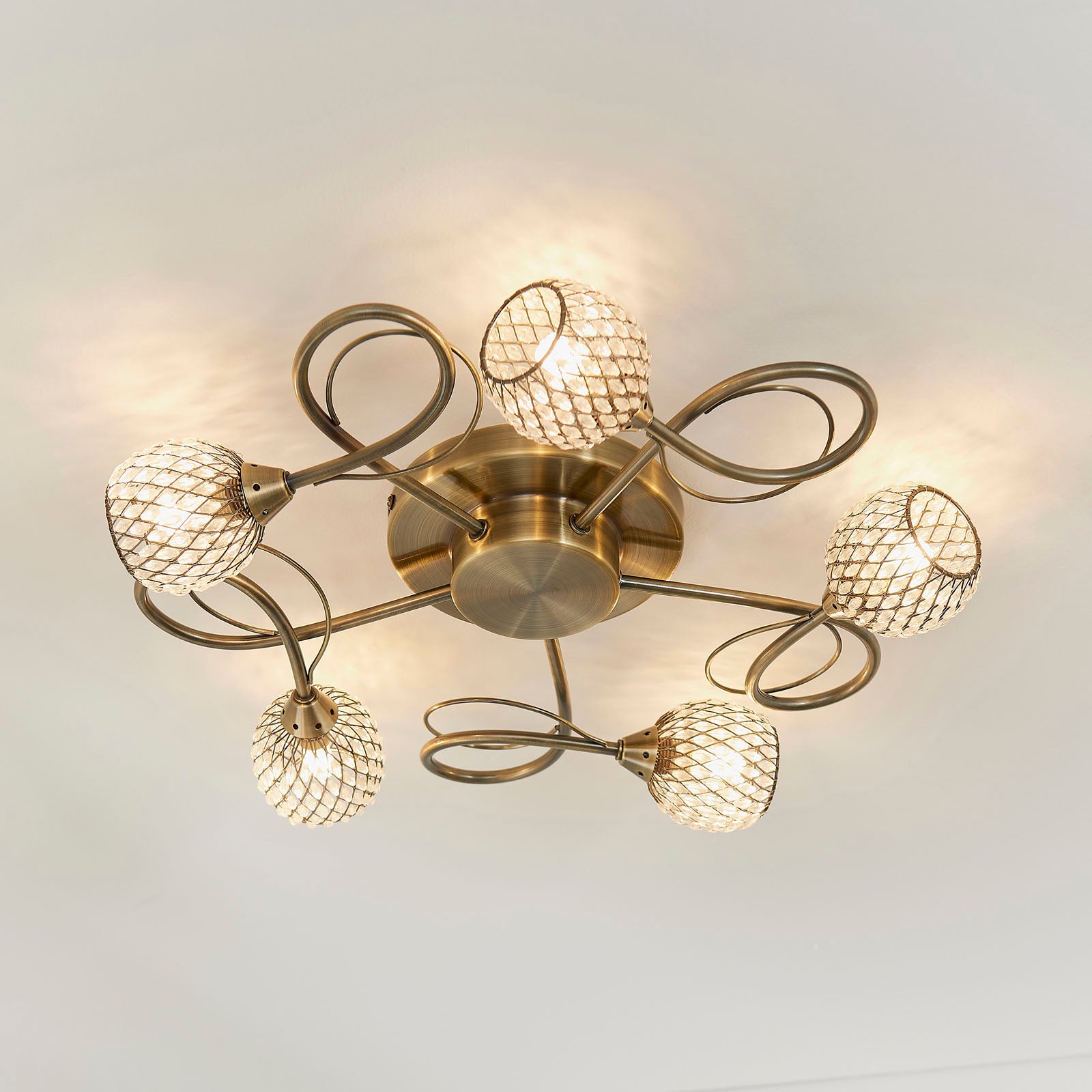 Aherne 5-Light Semi-Flush Mount: Antique Brass & Glass Beads