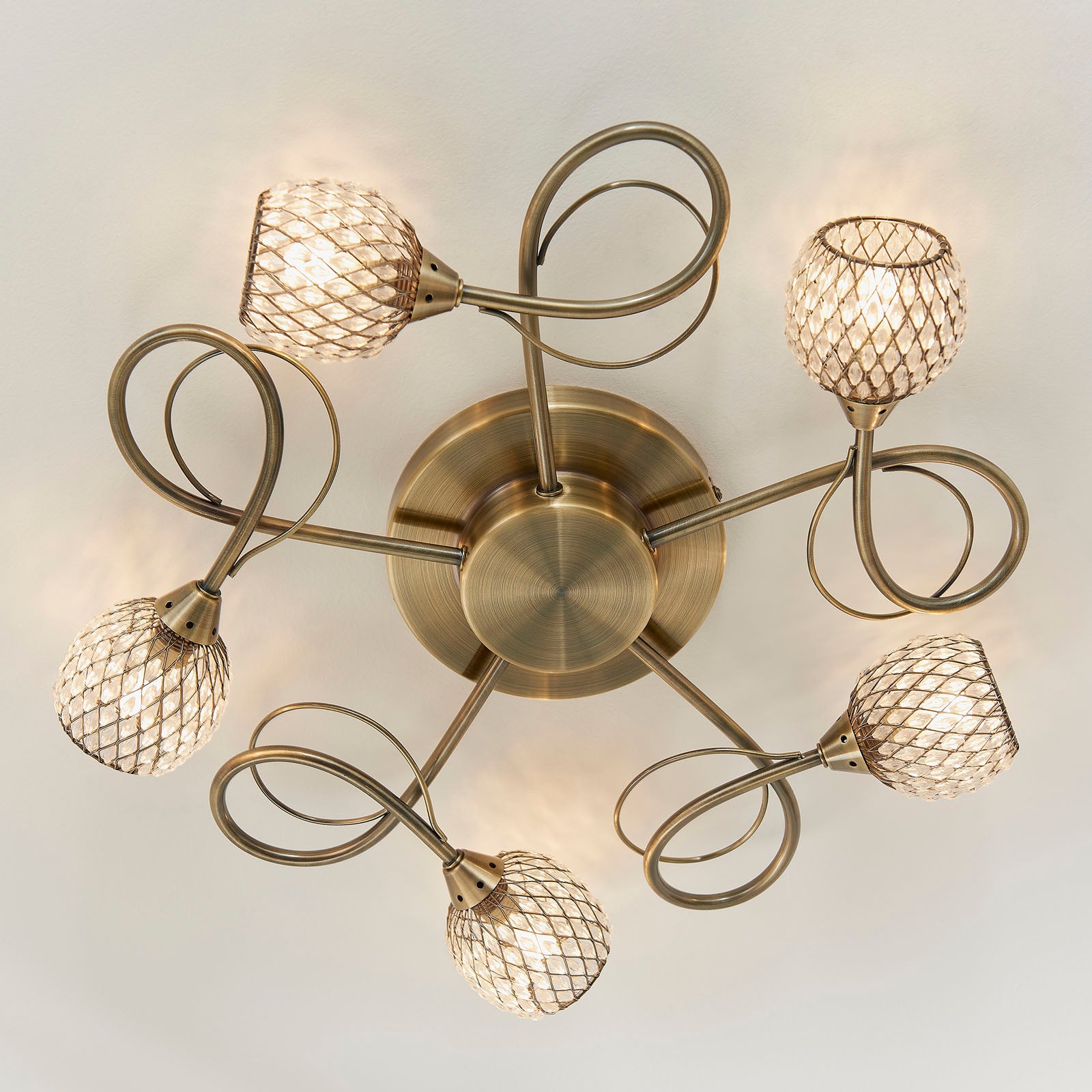 Aherne 5-Light Semi-Flush Mount: Antique Brass & Glass Beads