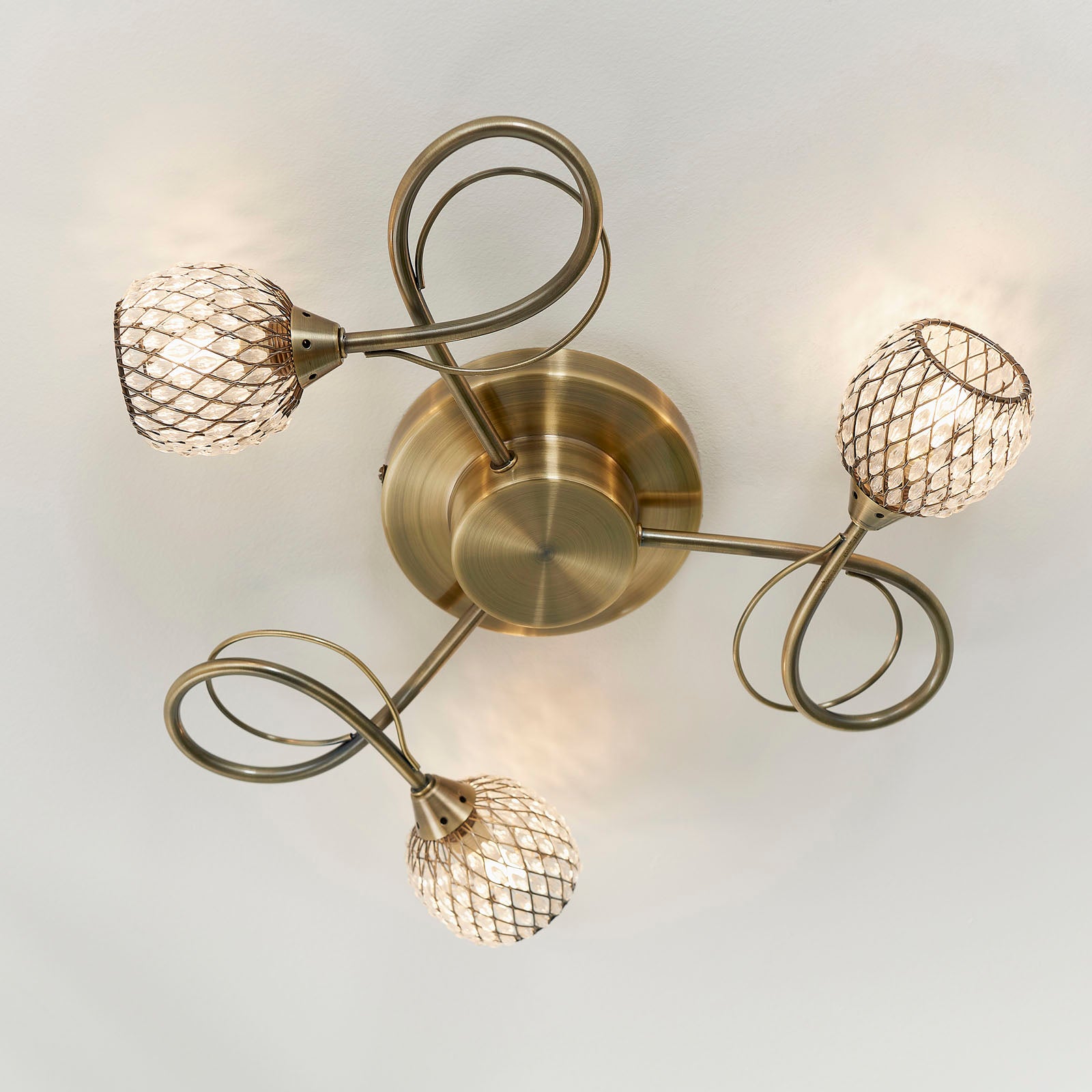 Aherne 3-Light Semi-Flush Mount: Antique Brass & Glass Beads
