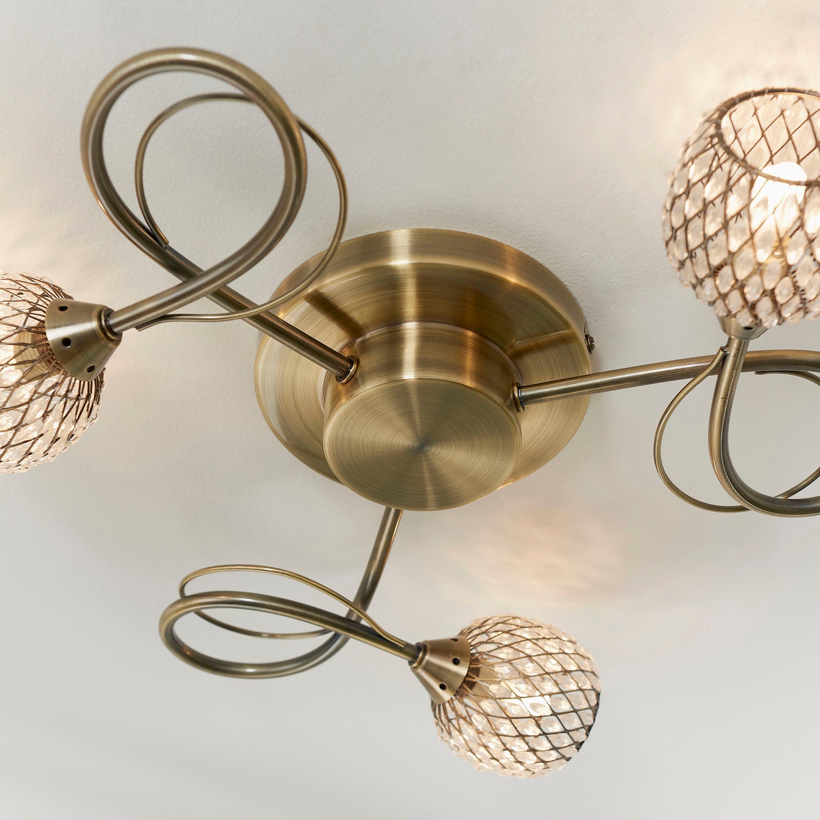 Aherne 3-Light Semi-Flush Mount: Antique Brass & Glass Beads