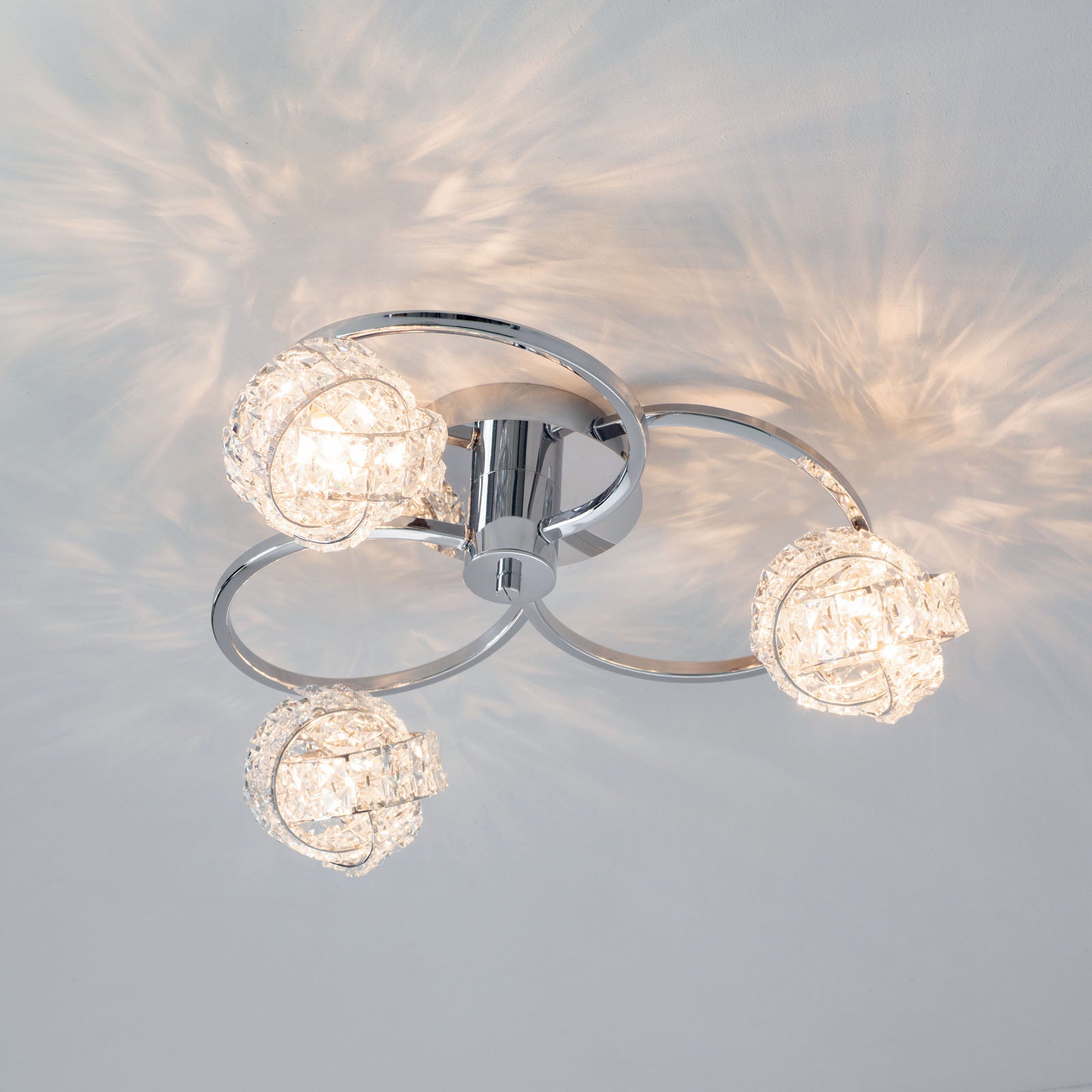 Talia 3-Light Chrome Semi-Flush Ceiling Light (Crystal Clusters)