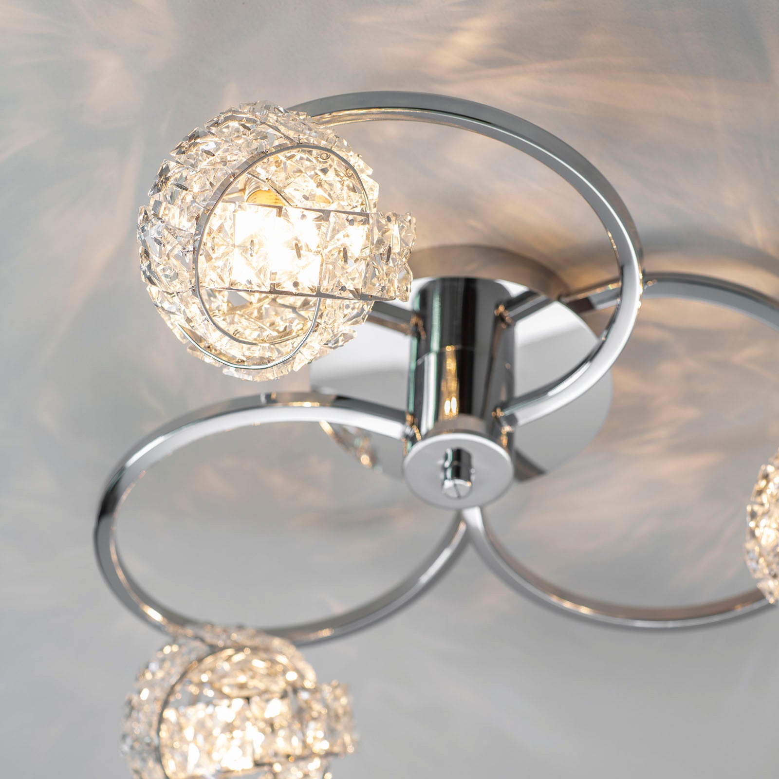 Talia 3-Light Chrome Semi-Flush Ceiling Light (Crystal Clusters)
