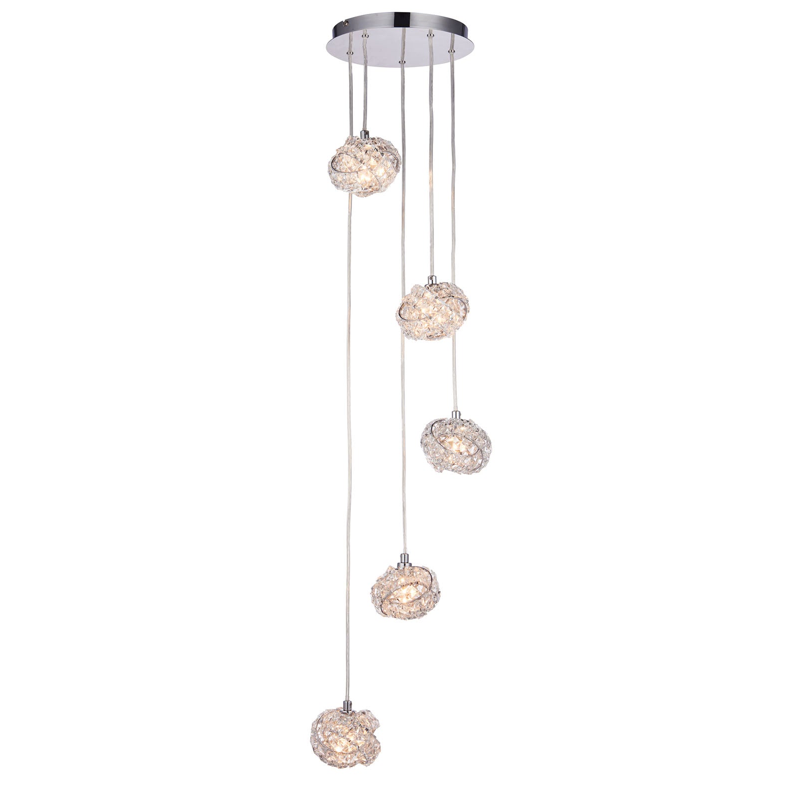 Talia 5-Light Chrome Pendant Light (Crystal Clusters, Height Adjustable)