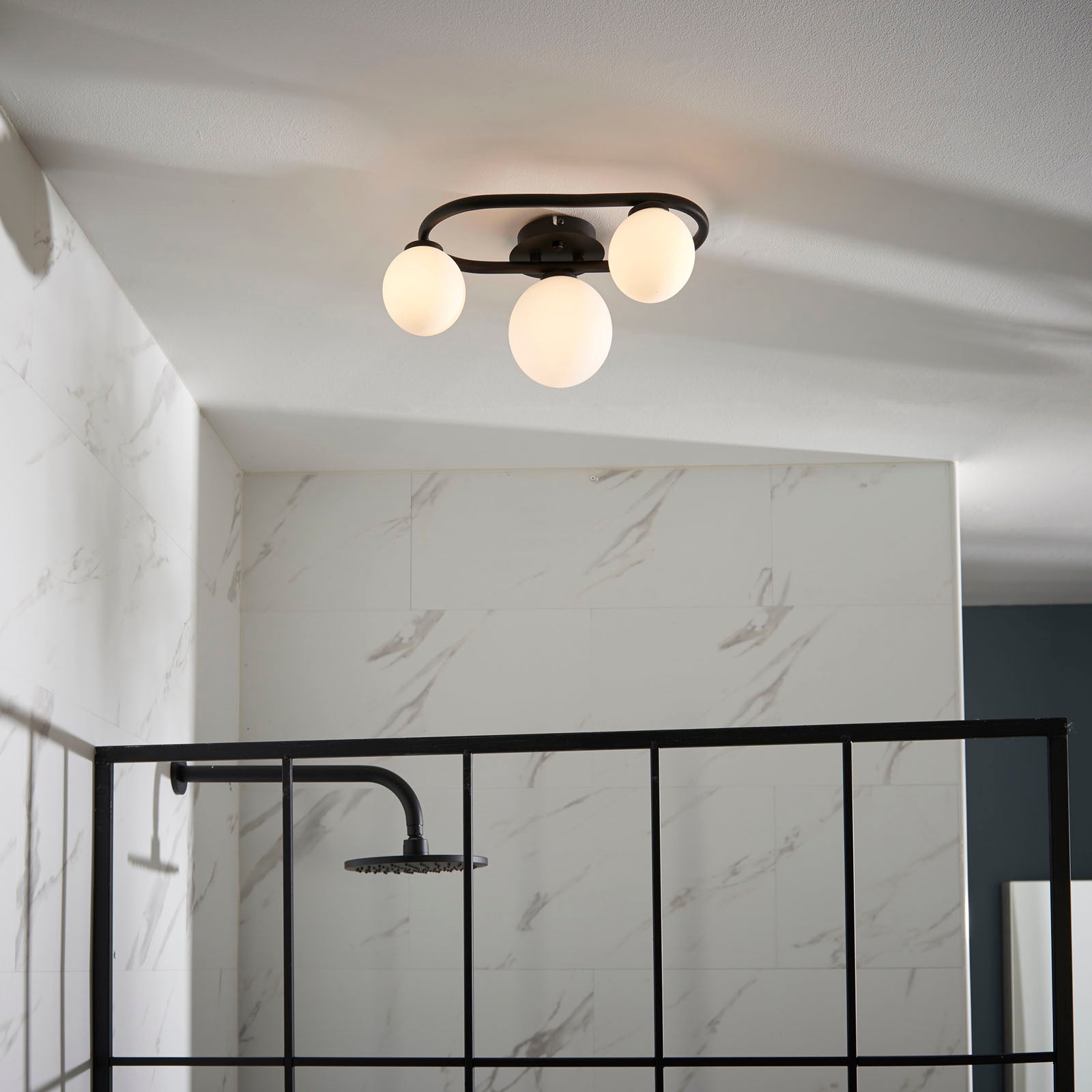 Pulsa Matt Black & Matt White 3-Light Dimmable IP44 Rated Bathroom Ceiling Light (Similar)