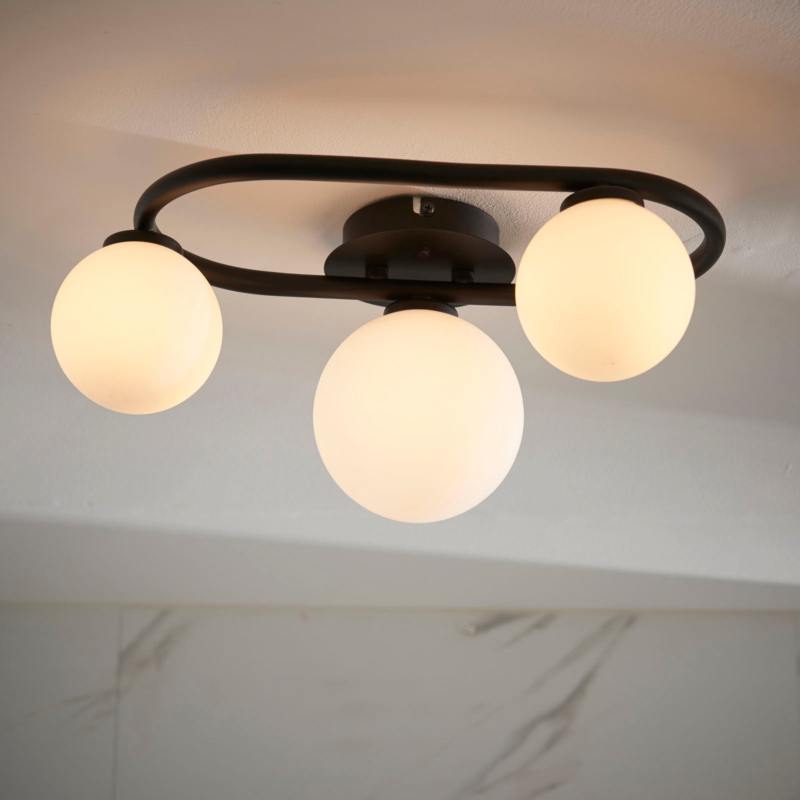 Pulsa Matt Black & Matt White 3-Light Dimmable IP44 Rated Bathroom Ceiling Light (Similar)
