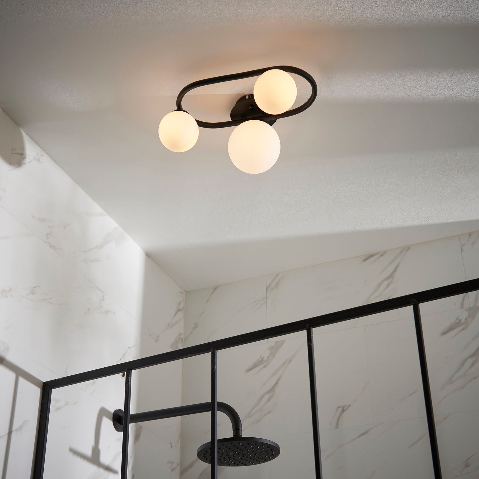 Pulsa Matt Black & Matt White 3-Light Dimmable IP44 Rated Bathroom Ceiling Light (Similar)