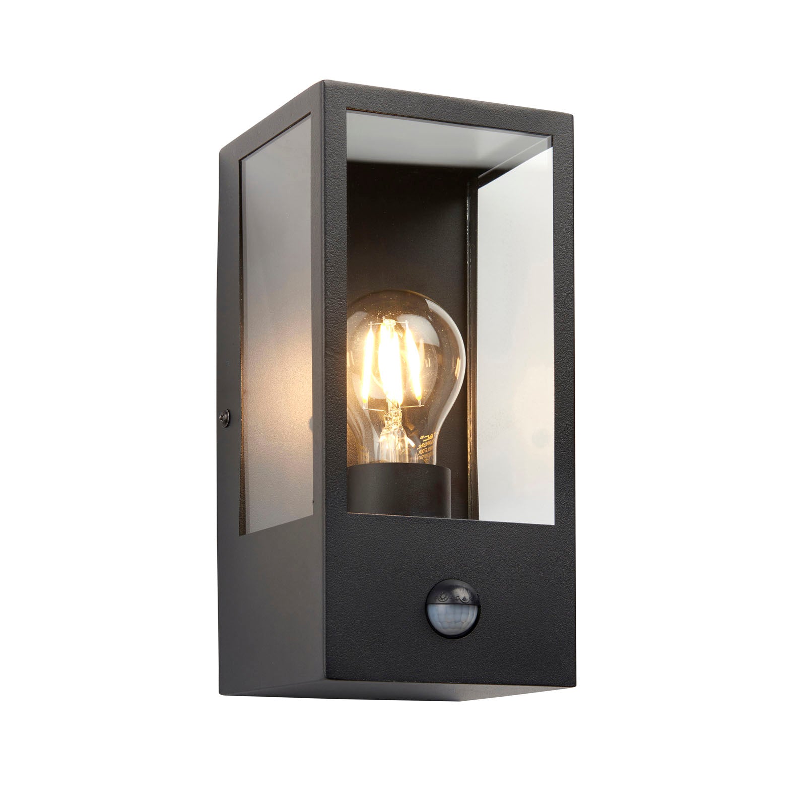 Oxford Matt Black Wall Light with PIR Sensor - Classic Box Lantern