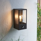 Oxford Matt Black Wall Light with PIR Sensor - Classic Box Lantern