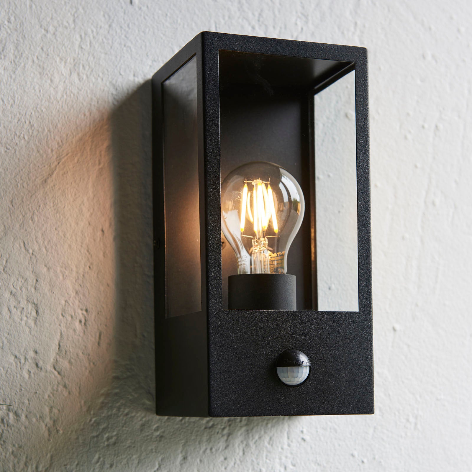 Oxford Matt Black Wall Light with PIR Sensor - Classic Box Lantern