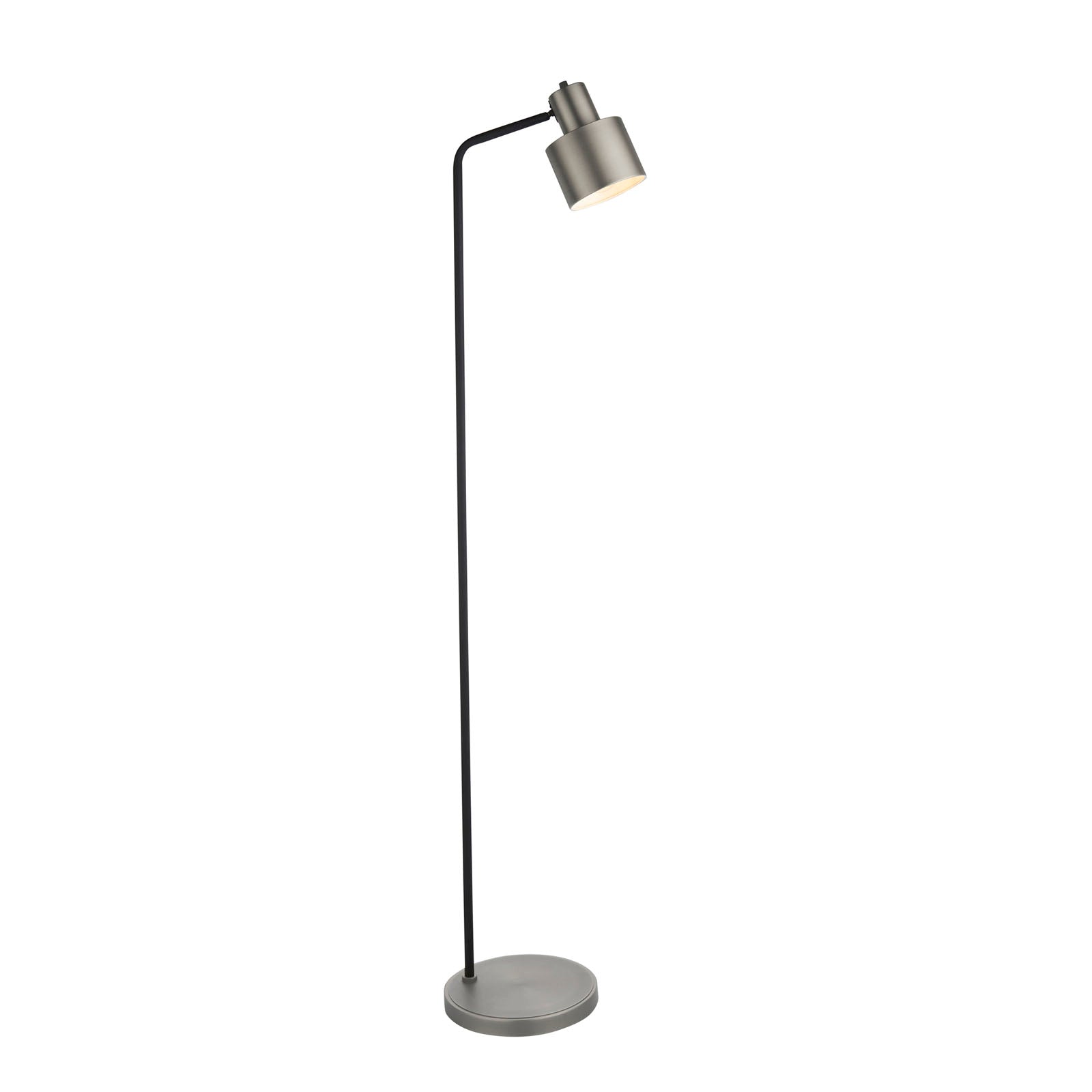 Mayfield Brushed Silver & Black Industrial Floor Lamp with On/Off Switch (LED Compatible)