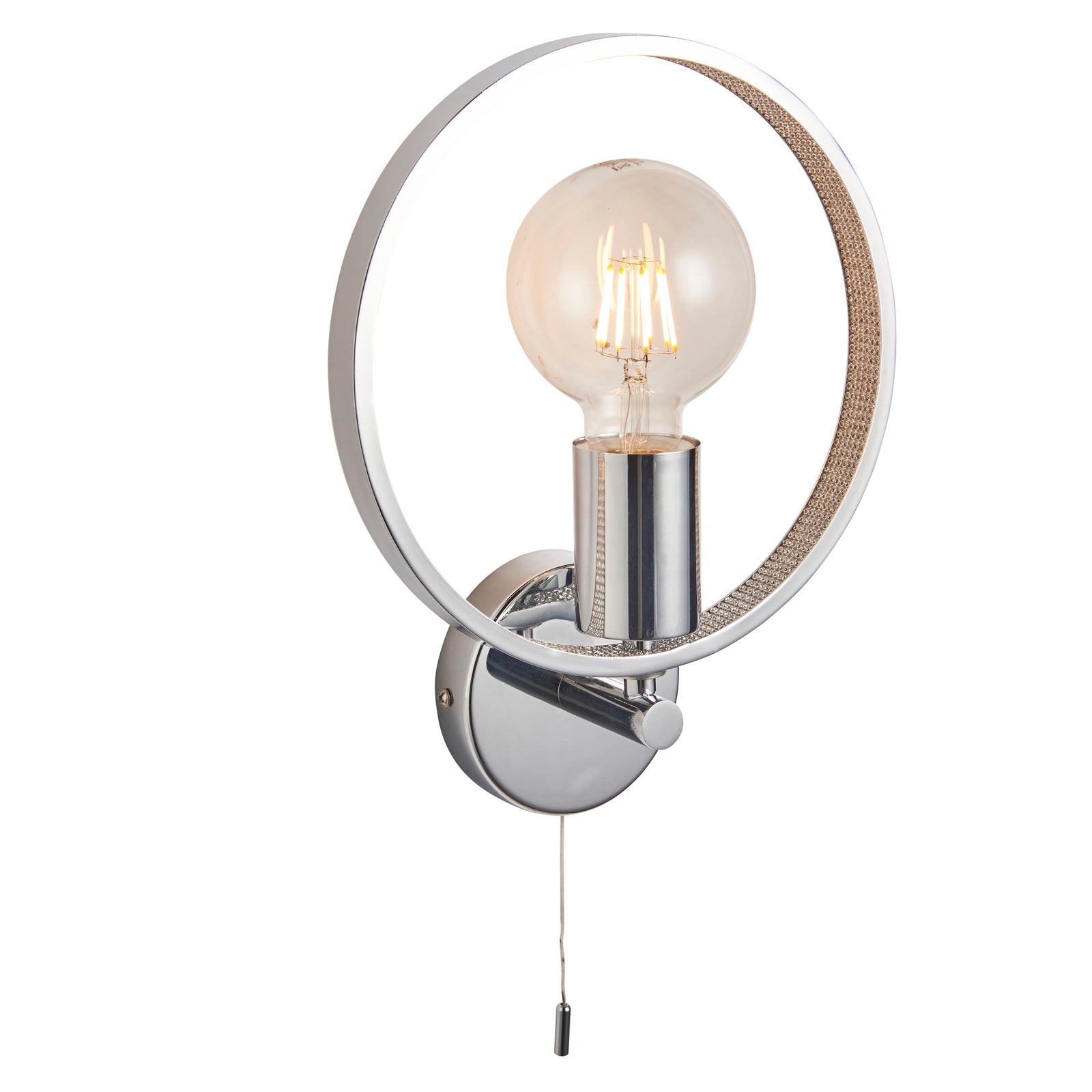 Merola Chrome Wall Light with Clear Crystals (Pull Cord Switch)