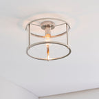 Hopton Bright Nickel Flush Ceiling Light with Clear Glass