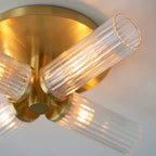 Talo 4-Light Satin Gold Semi-Flush Ceiling Light (Ribbed Glass)