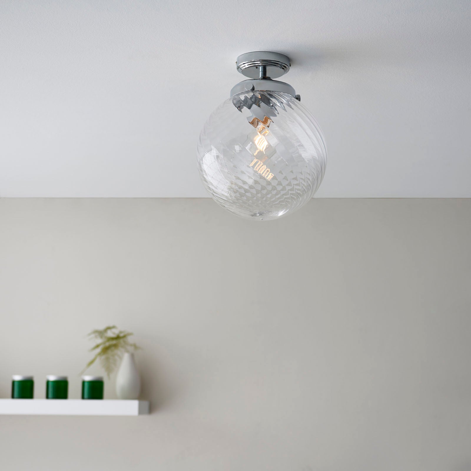 Milston 1-Light Dimmable Wall Light with Clear Spiral Glass Shade (IP44 Rated)