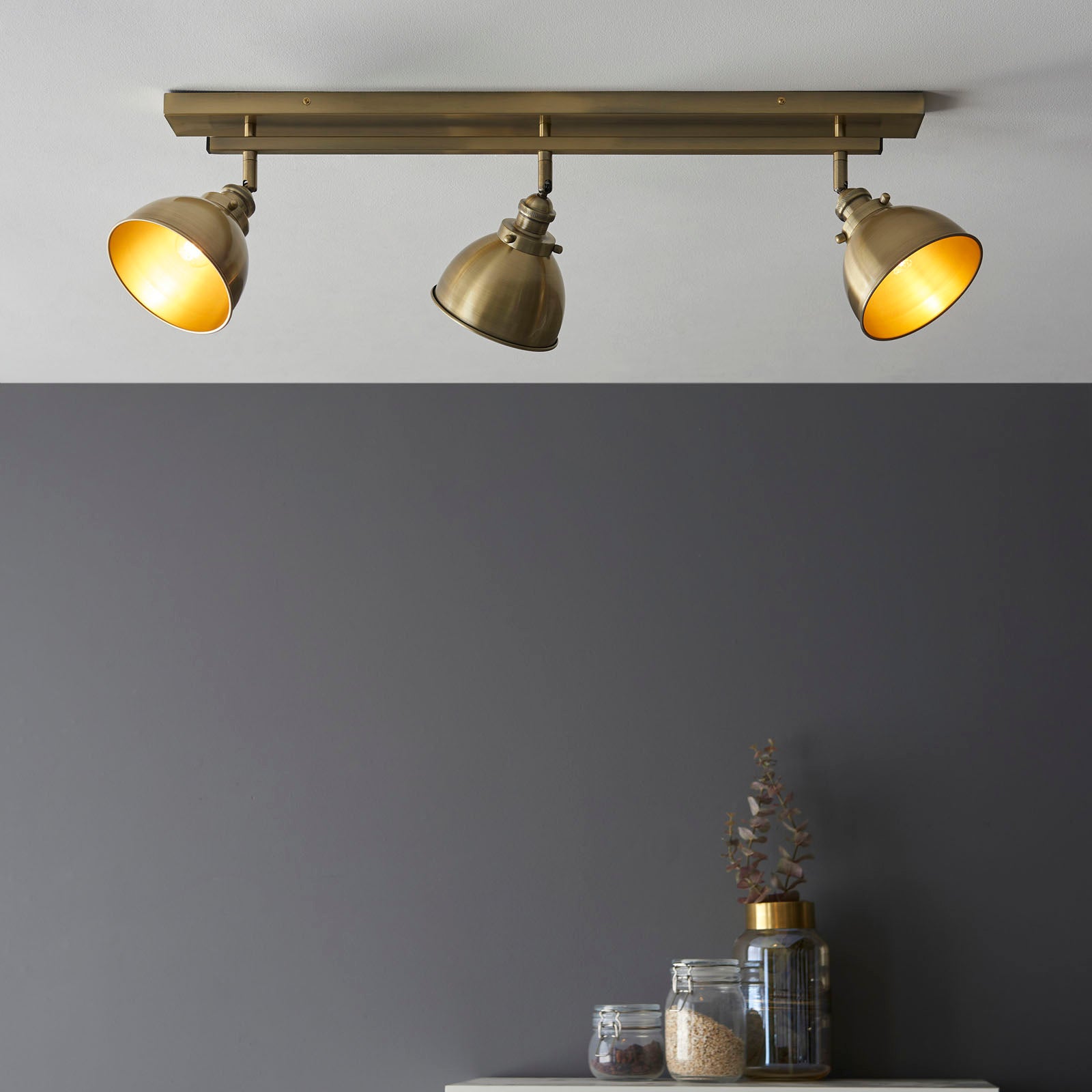 Wyatt 3-Light Antique Brass Industrial Spotlight