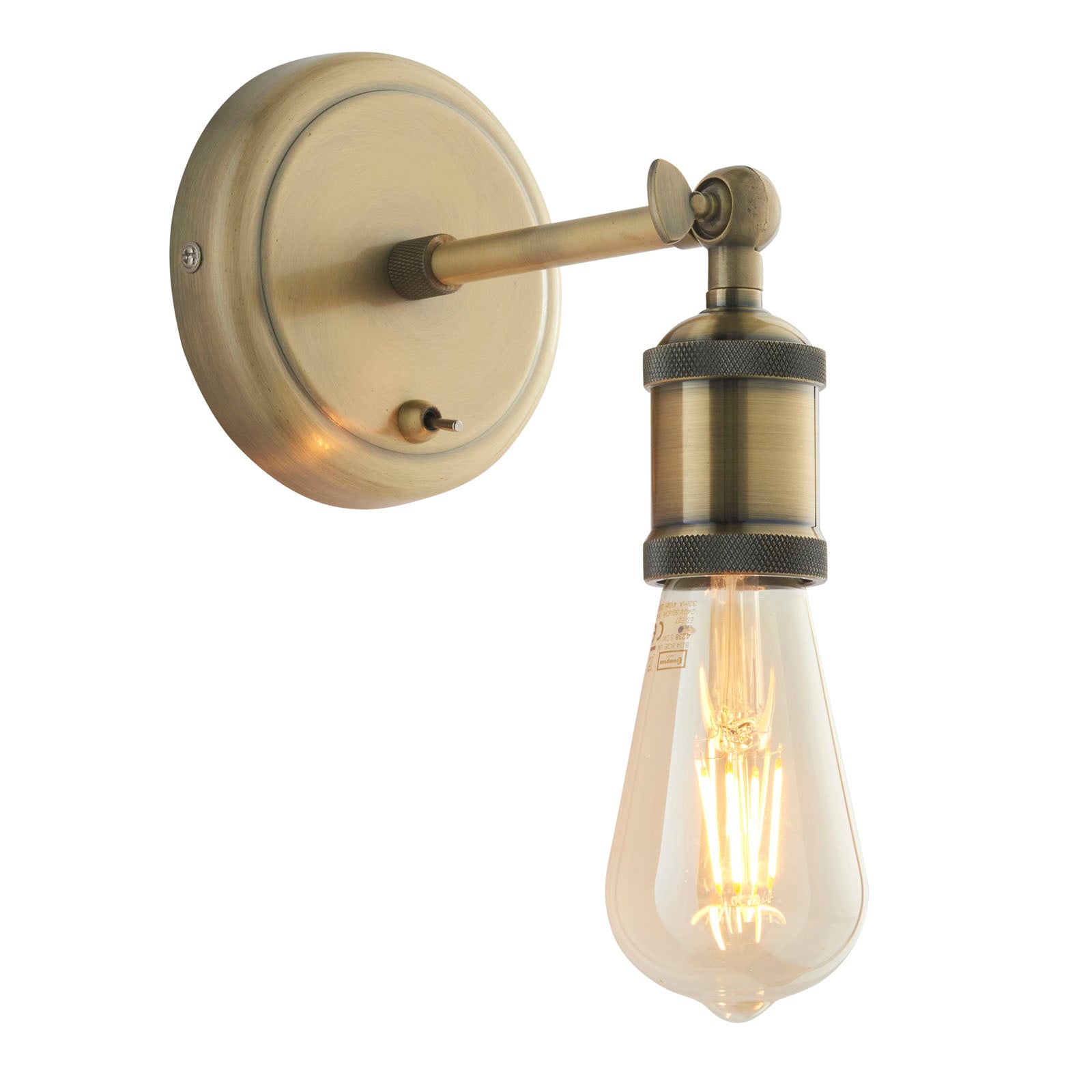Hal 1-Light Industrial Wall Light - Antique Brass