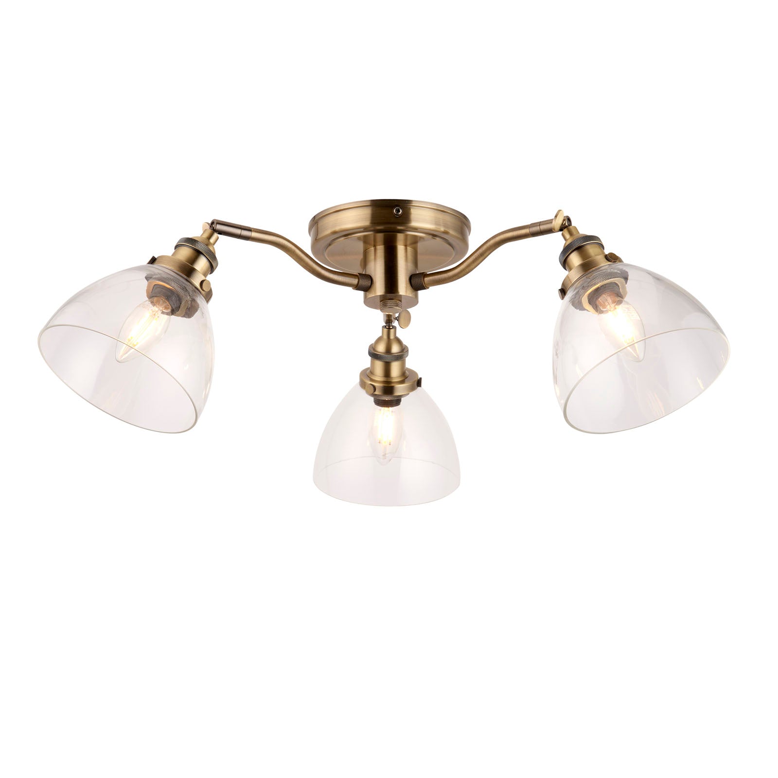 Hansen 3-Light Industrial Semi-Flush Ceiling Light (Antique Brass)