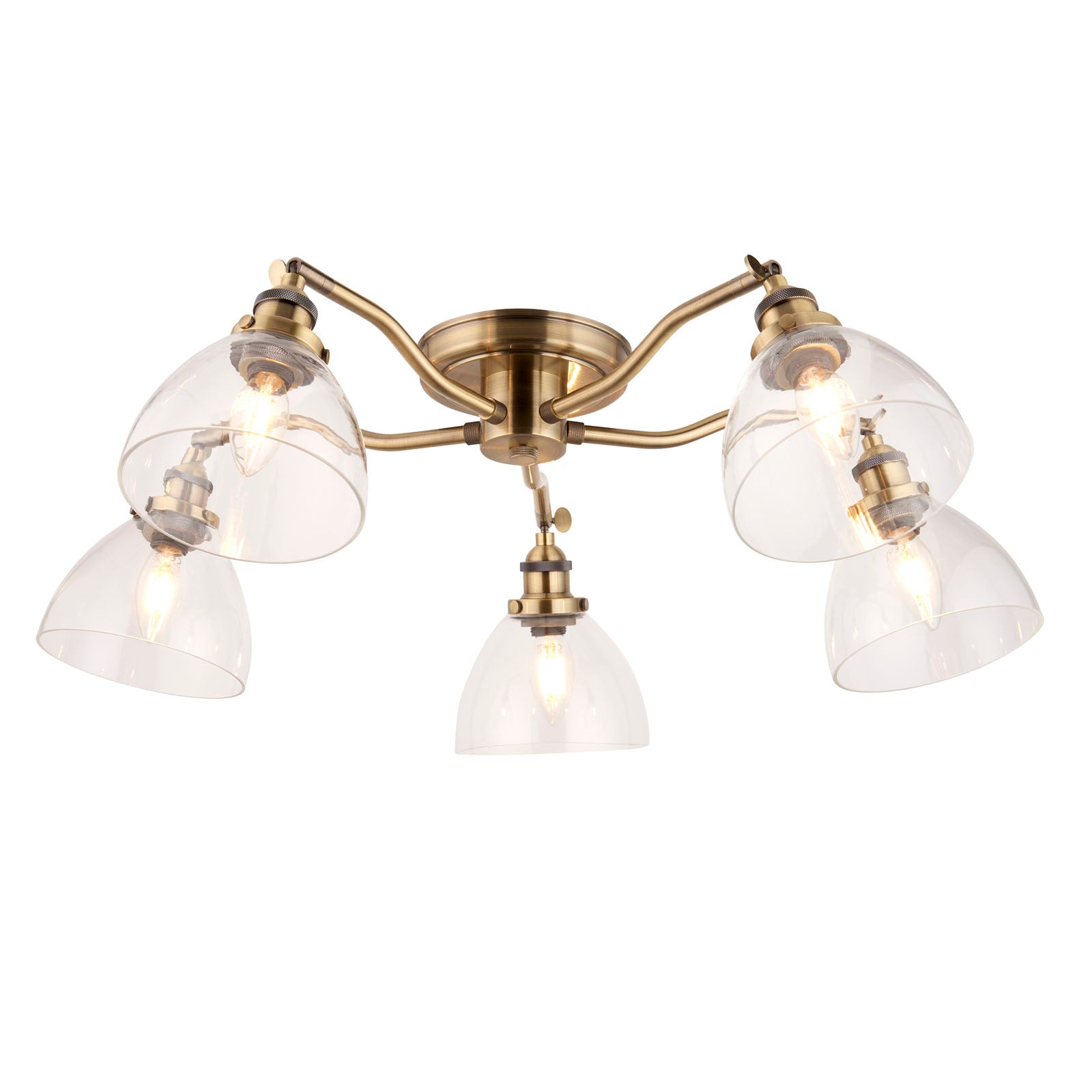 Hansen 5-Light Industrial Semi-Flush Ceiling Light (Antique Brass)